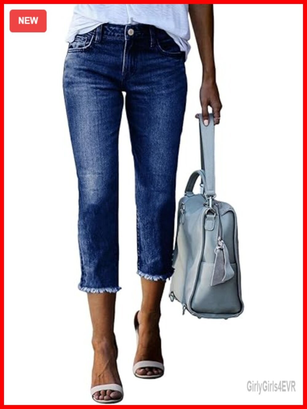 High Waisted Straight Leg Raw Hem Capri Jeans